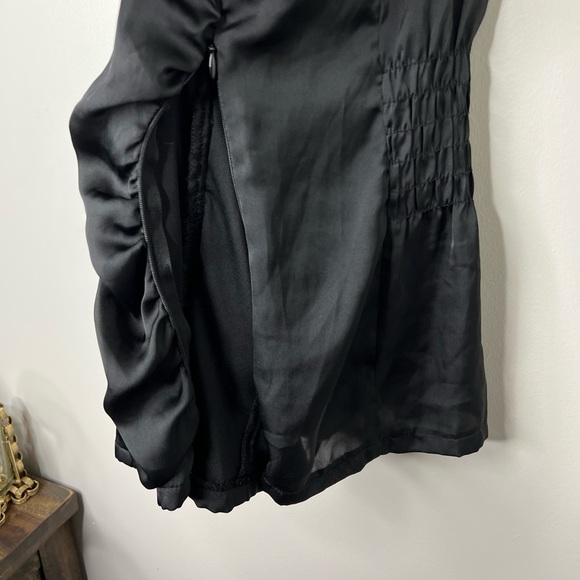 XOXO t-strap back, black ruffle front dressy tank. Zip side, ruched back. Size L - Picture 2 of 3